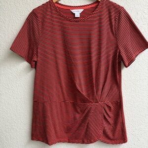 Liz Claiborne Striped Twist Front Top Short Sleeves Orange Black Women’s Size L